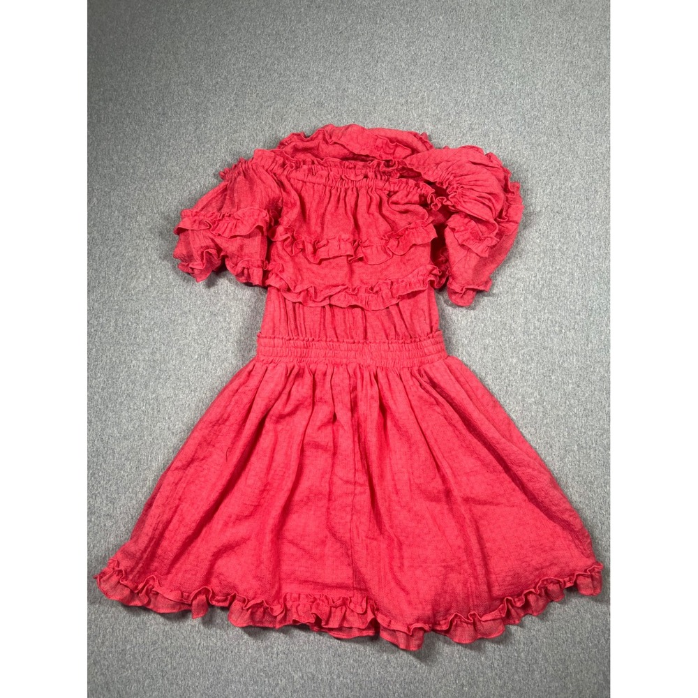 CiCi Mini Dress Womens Small Coral Pink Excellent Ruffle Off Shoulder Smocked